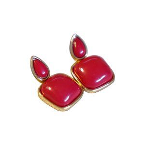 Gold Plated Red Square Fashion Earrings